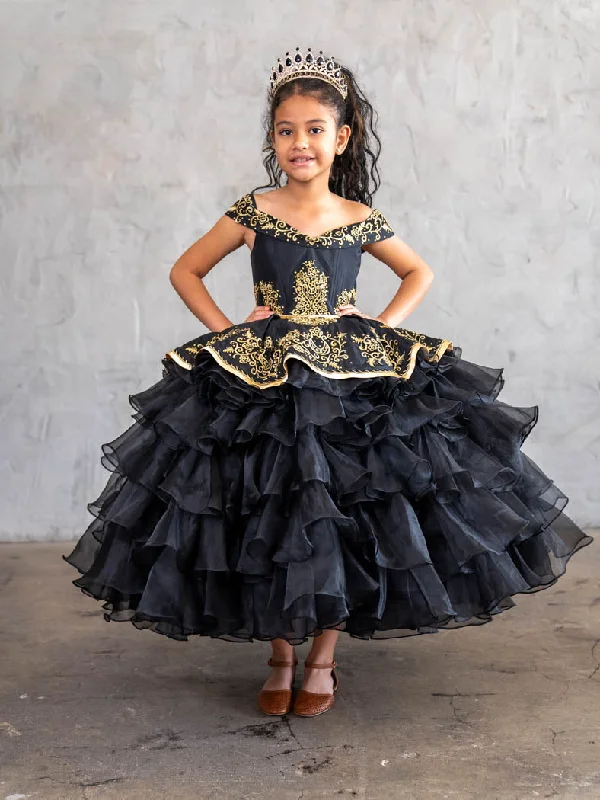 Evening dress for celebrity-inspired event-Girls Ruffled Charro Off Shoulder Gown by Calla SCK313