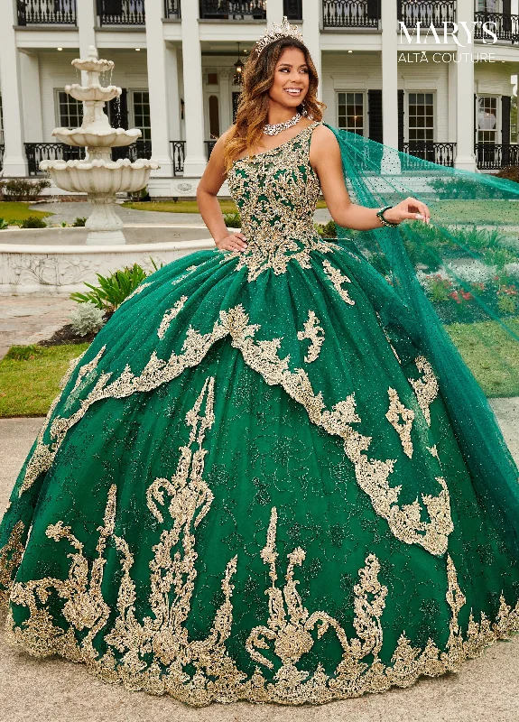 Evening dress with beaded straps-Glitter Cape Quinceanera Dress by Alta Couture MQ3097