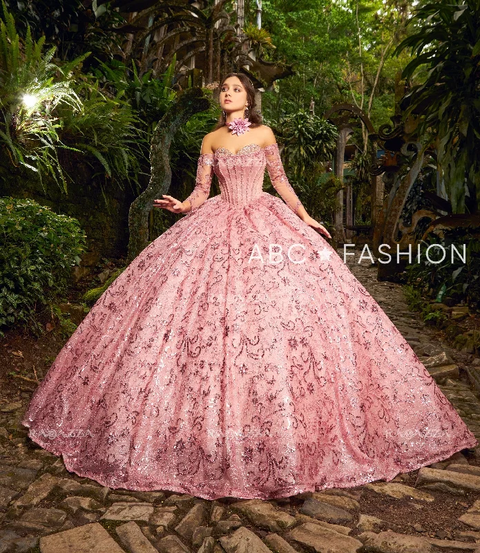 Evening dress for unforgettable event-Glitter Print Quinceanera Dress by Ragazza EV31-631