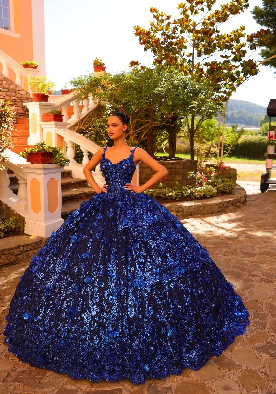 Evening dress for spectacular reception-Glitter Print V-Neck Quinceanera Dress by Amarra 54275