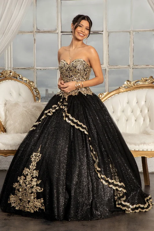 Evening dress with dramatic cape-Glitter Strapless Ball Gown by Elizabeth K GL3022