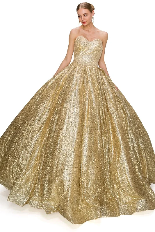 Evening dress for traditional gala-Gold Glitter Strapless Ball Gown by Cinderella Couture 8010J