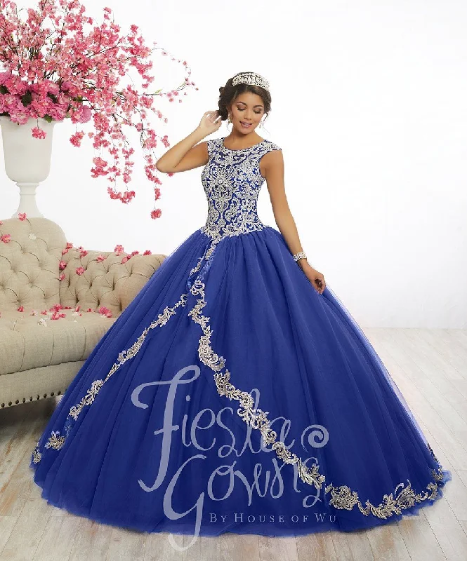 Evening dress with velvet fabric-Lace Appliqued Quinceanera Dress by Fiesta Gowns 56336