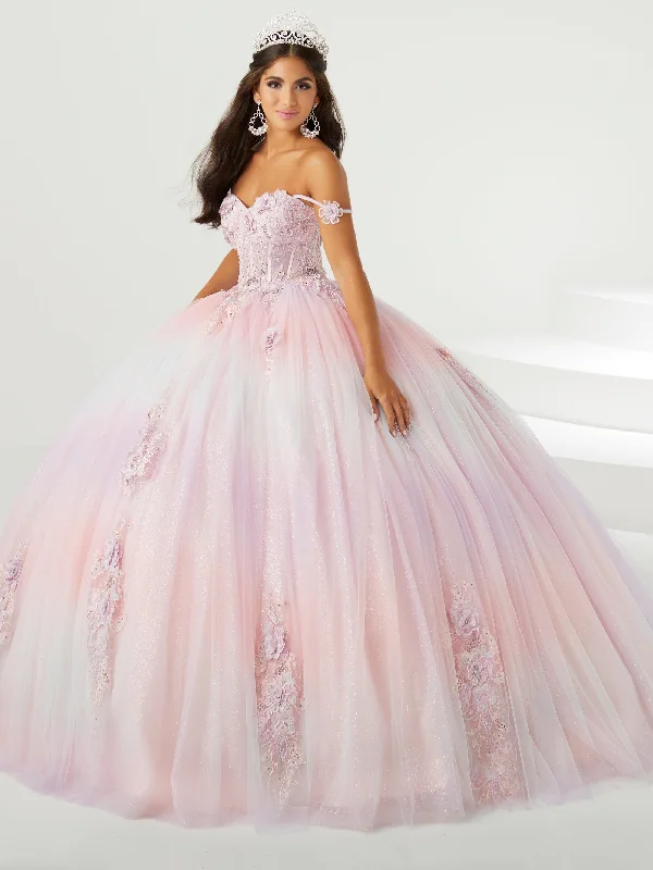 Evening dress for dazzling celebration-Lace Sheer Corset Quinceanera Dress by Fiesta Gowns 56469