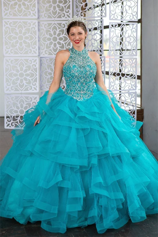 Evening dress for fabulous wedding-Layered High Neck Quinceanera Dress by Calla KY75178