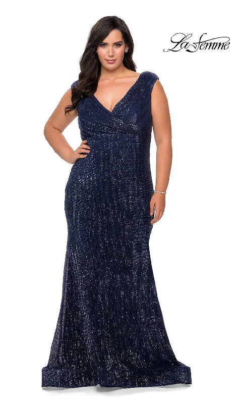 Plus size evening maxi dresses for weddings-La Femme Sequin Long Plus-Size Formal Dress