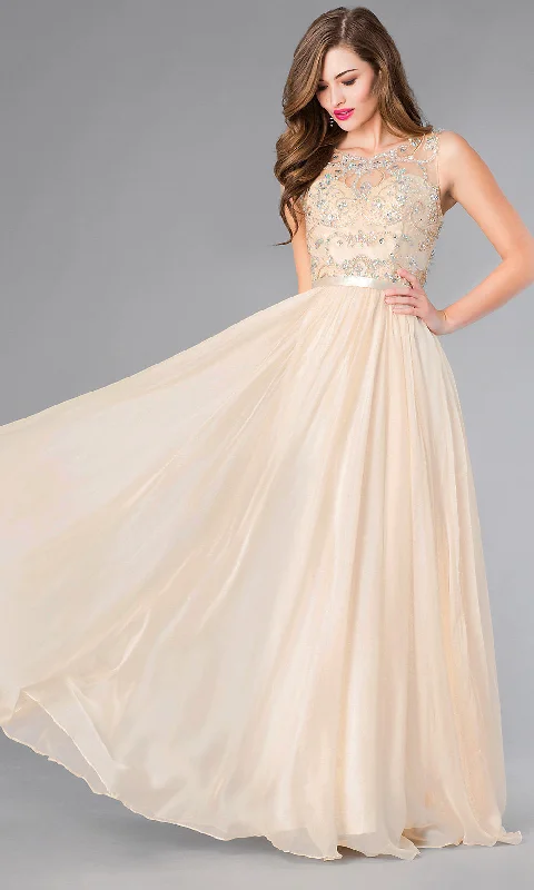 Evening dress for sophisticated evening-Beaded Sheer Panel Floor Length Chiffon Gown