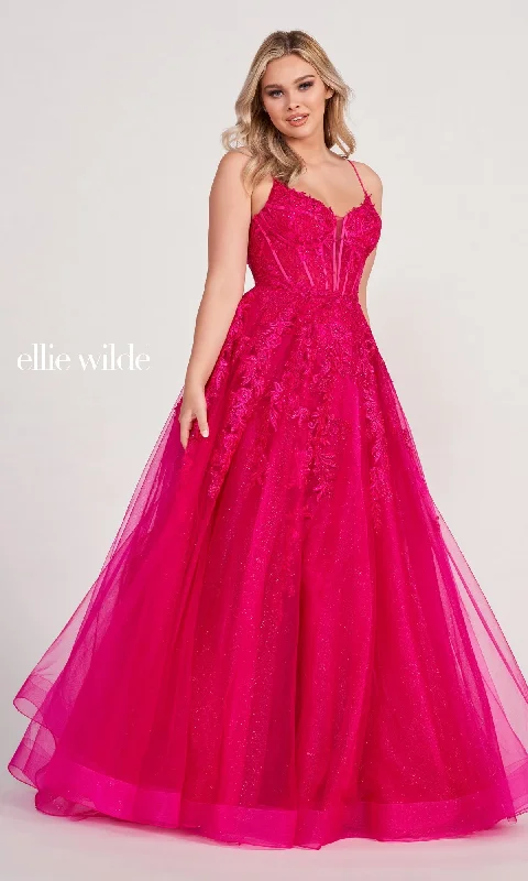 Evening dress for upscale affair-Ball Gown With Sheer Corset By Ellie Wilde EW34036