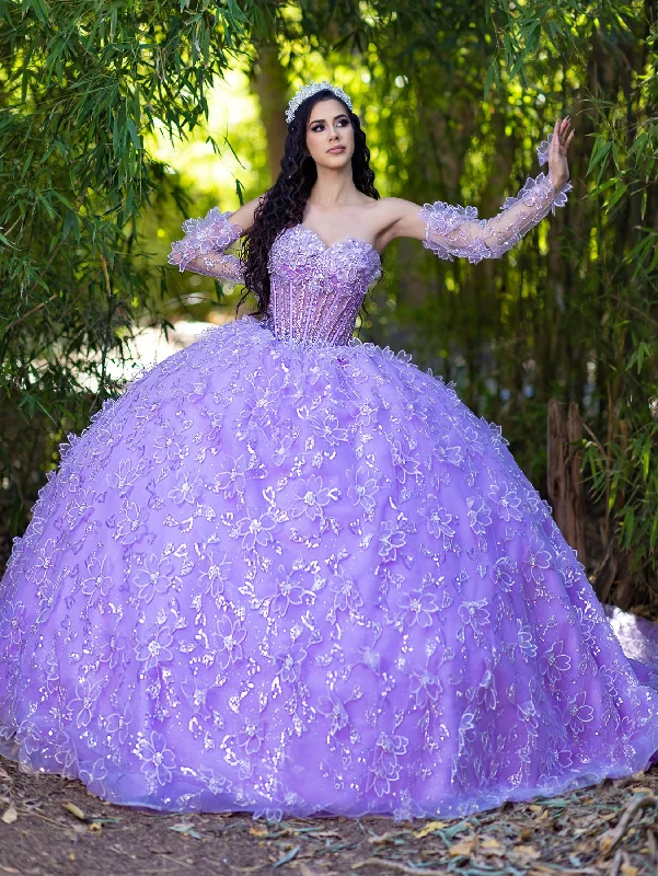 Evening dress with fabric embellishments-Long Sleeve Strapless Ball Gown by LizLuo Quince 26085