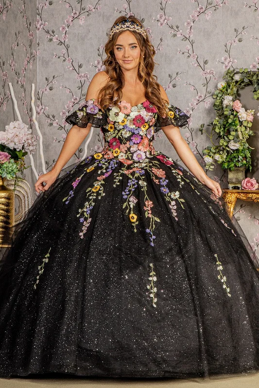 Evening dress for spring gala-Multicolor Floral Applique Ball Gown by Elizabeth K GL3177