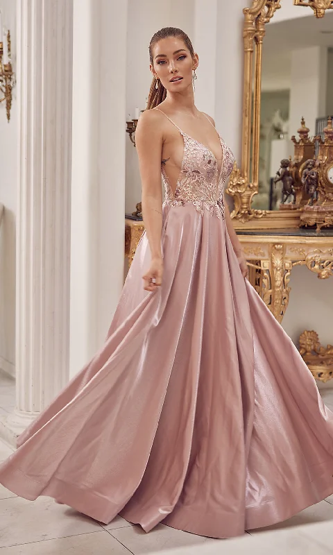 Evening dress for memorable gala-Sheer-Bodice Long Mauve Pink Formal Gown