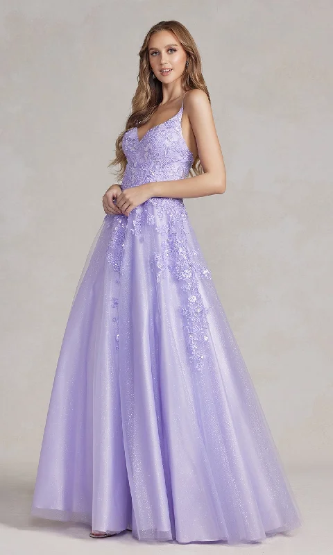 Evening dress for unforgettable wedding-Lilac Purple Embroidered Long Prom Ball Gown E1178