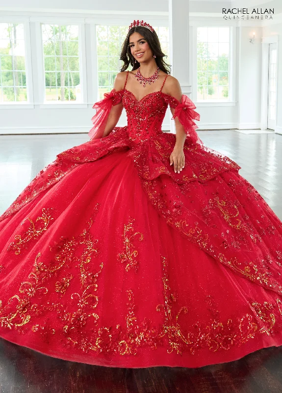 Evening dress with chiffon sleeves-Off Shoulder Bow Quinceanera Dress by Rachel Allan RQ3147