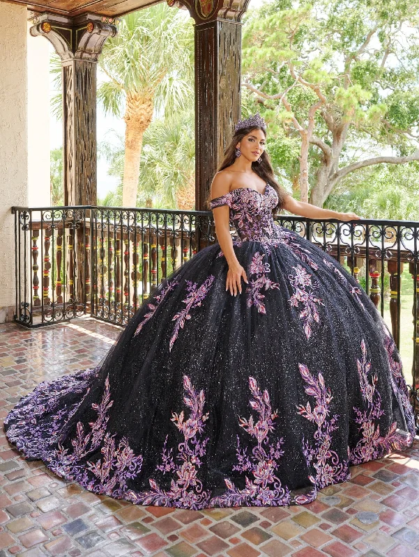 Evening dress for cocktail reception-Off Shoulder Cape Quinceanera Dress by House of Wu 26079