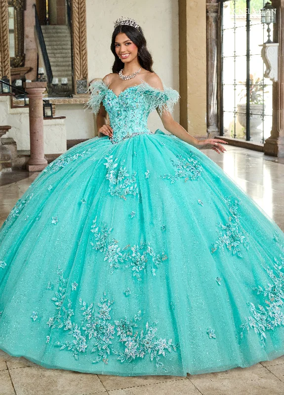 Evening dress for fabulous wedding-Off Shoulder Feather Quinceanera Dress by Rachel Allan RQ2186