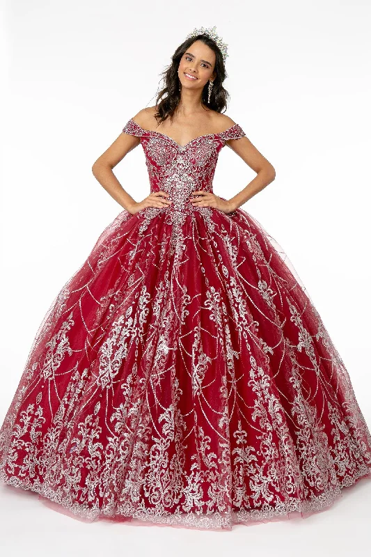 Evening dress for extravagant function-Off Shoulder Glitter Print Ball Gown by Elizabeth K GL2910