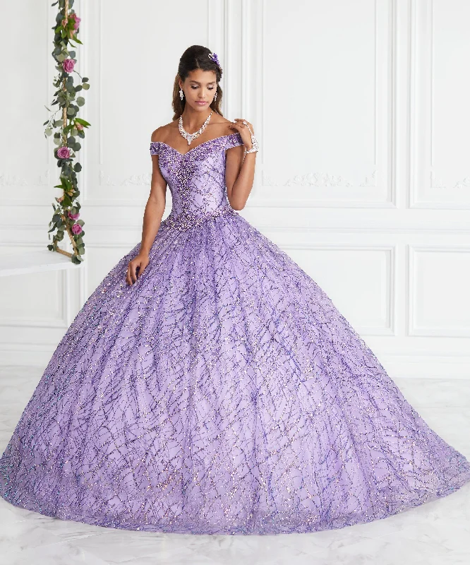 Evening dress with dramatic flair-Off Shoulder Glitter Quinceanera Dress by House of Wu 26944