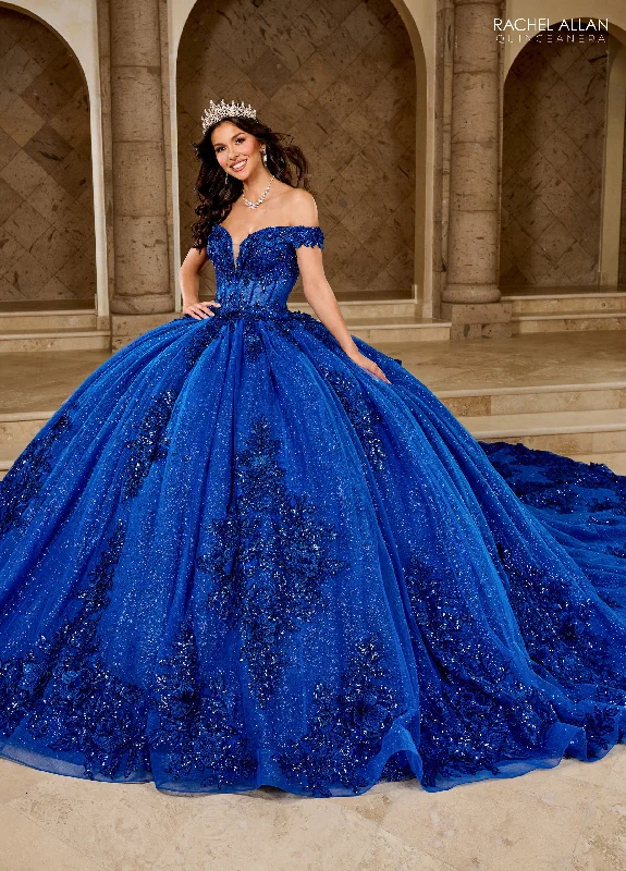 Evening dress for elegant reception-Off Shoulder Quinceanera Dress by Rachel Allan RQ2215