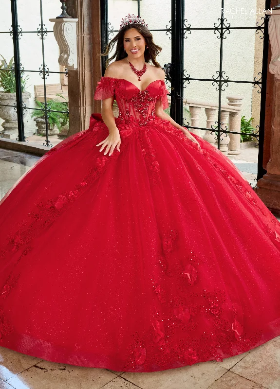 Evening dress with rhinestone trim-Off Shoulder Quinceanera Dress by Rachel Allan RQ2220