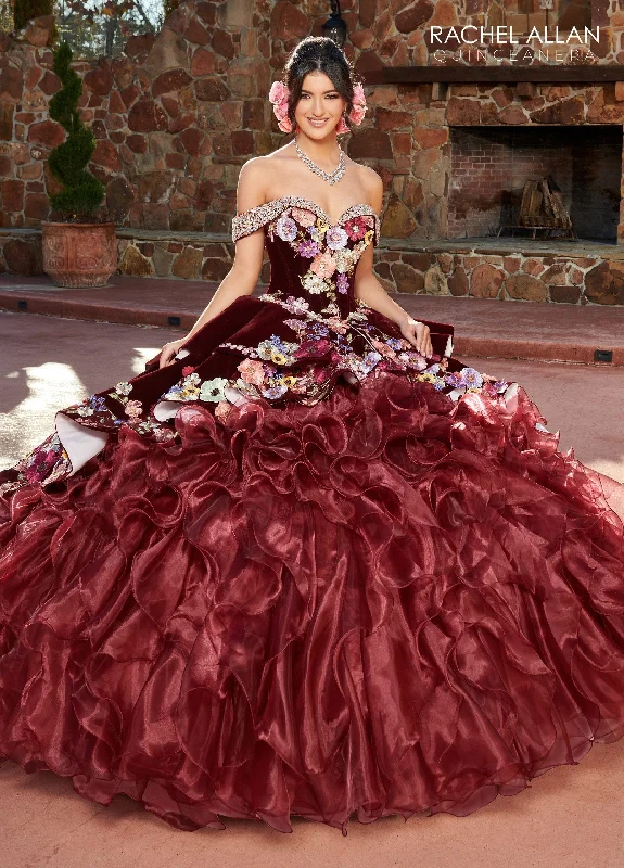 Evening dress for fabulous wedding-Off Shoulder Ruffled Quinceanera Dress by Rachel Allan RQ3111