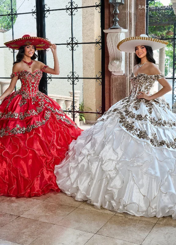 Evening dress for magnificent gathering-Off Shoulder Ruffled Quinceanera Dress by Rachel Allan RQ5001