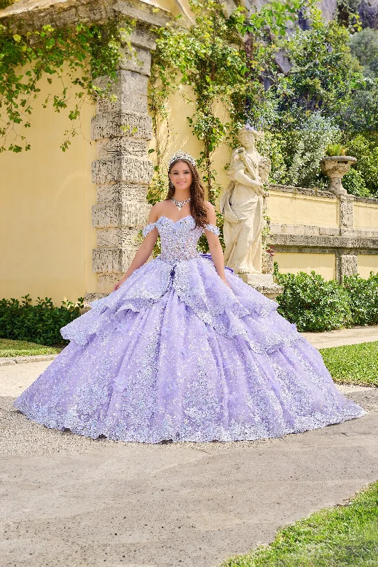 Evening dress with romantic lace-Off Shoulder Tiered Quinceanera Dress by Amarra 54202