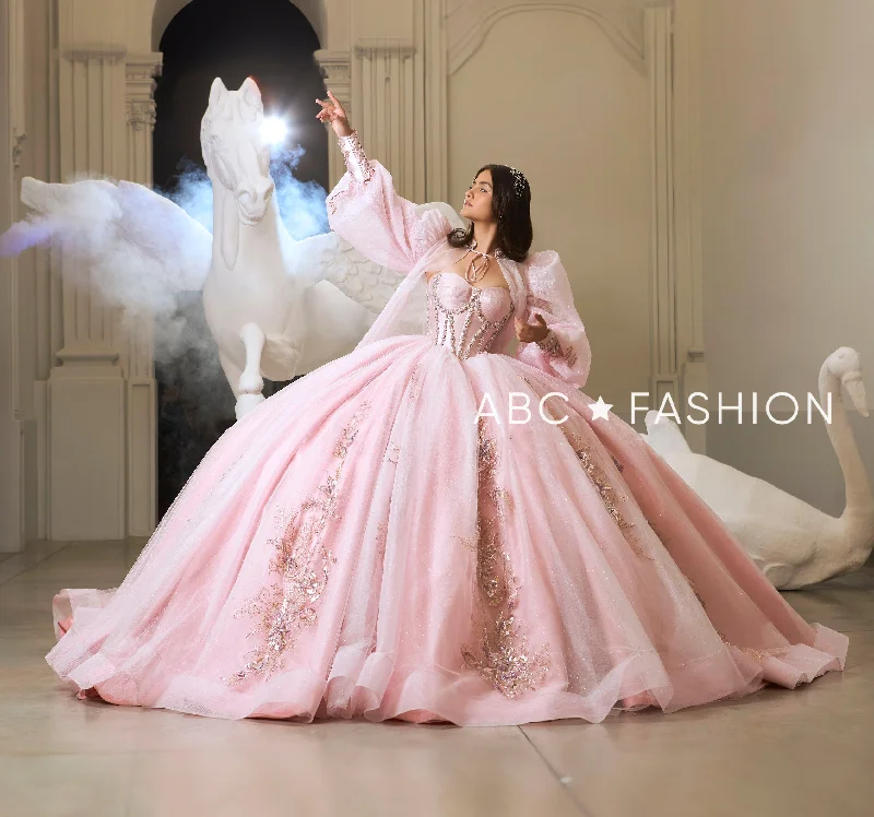 Evening dress for exclusive event-Puff Sleeve Cape Quinceanera Dress by Ragazza EV61-661