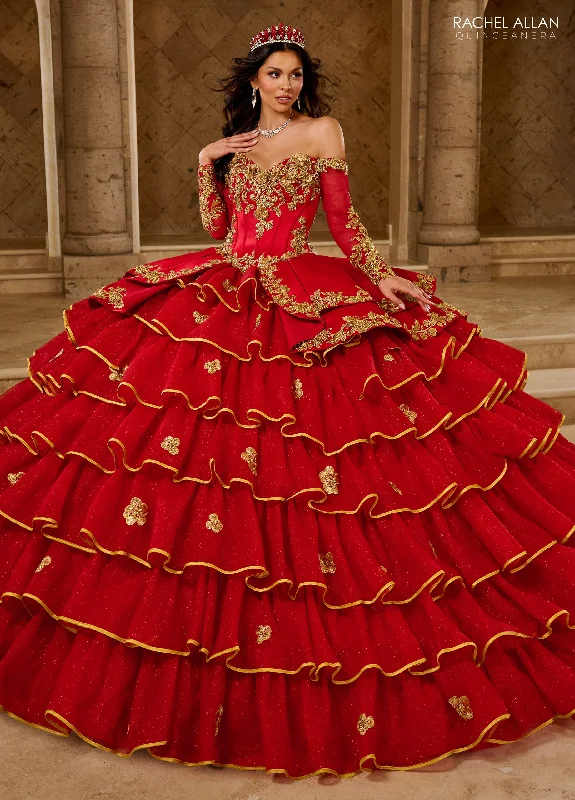 Evening dress for luxury event-Ruffled Charro Quinceanera Dress by Rachel Allan RQ5012