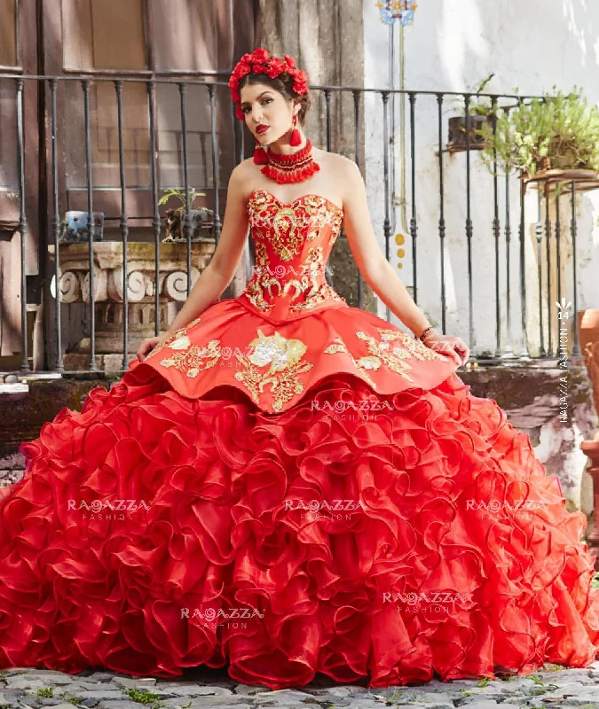 Evening dress for exquisite affair-Ruffled Charro Quince Dress by Ragazza M13-113