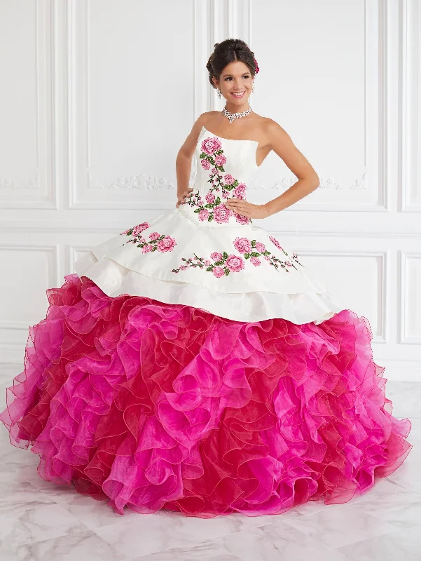 Evening dress with luxurious look-Ruffled Off Shoulder Floral Quinceanera Dress by LA Glitter 24064