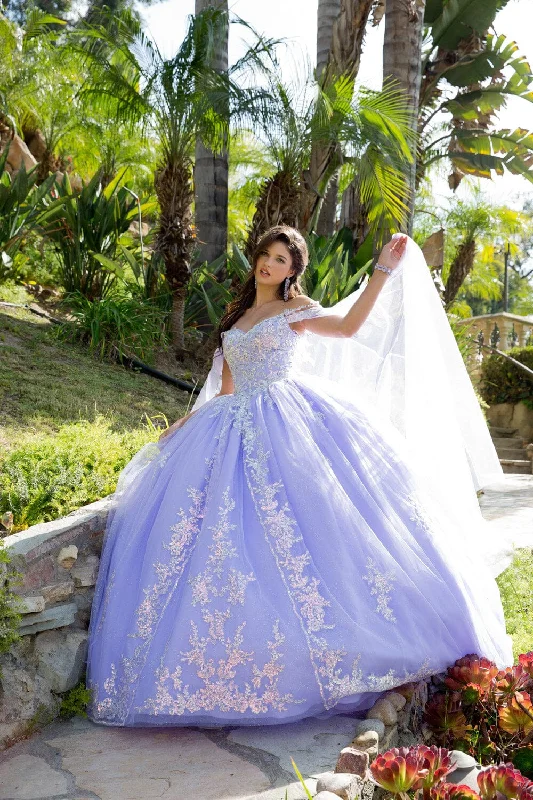 Evening dress for bridesmaids-Sequin Applique Cape Sleeve Ball Gown by Petite Adele PQ1007