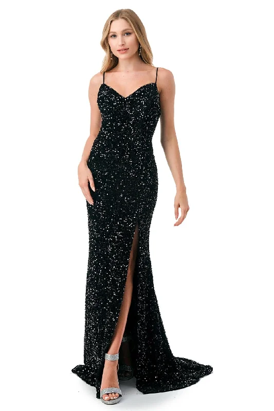 Evening dress for unforgettable affair-Sequin Fitted Sleeveless Slit Gown by Coya D621 - Outlet