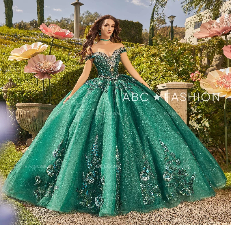 Evening dress with chic bow detail-Sequin Off Shoulder Quinceanera Dress by Ragazza EV32-632