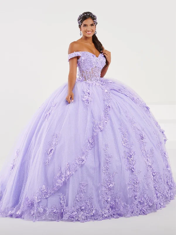 Evening dress with metallic detailing-Sheer Off Shoulder Quinceanera Dress by Fiesta Gowns 56496