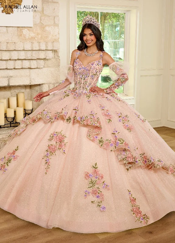 Evening dress with luxurious shimmer-Sleeveless Puff Sleeve Quinceanera Dress by Rachel Allan RQ2182