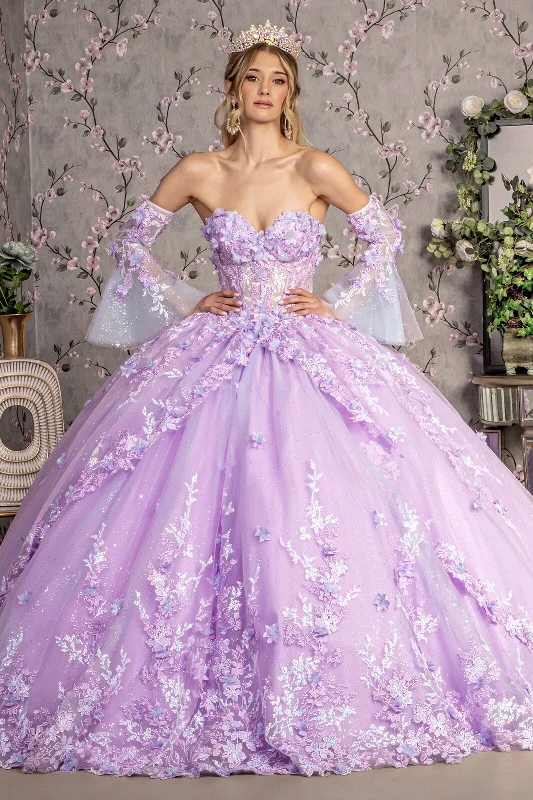 Designer evening dress for special occasion-Strapless Bell Sleeve Corset Ball Gown by GLS Gloria GL3470