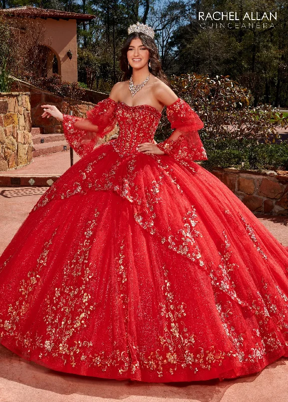 Timeless evening dress for prom-Strapless Bell Sleeve Quinceanera Dress by Rachel Allan RQ2178