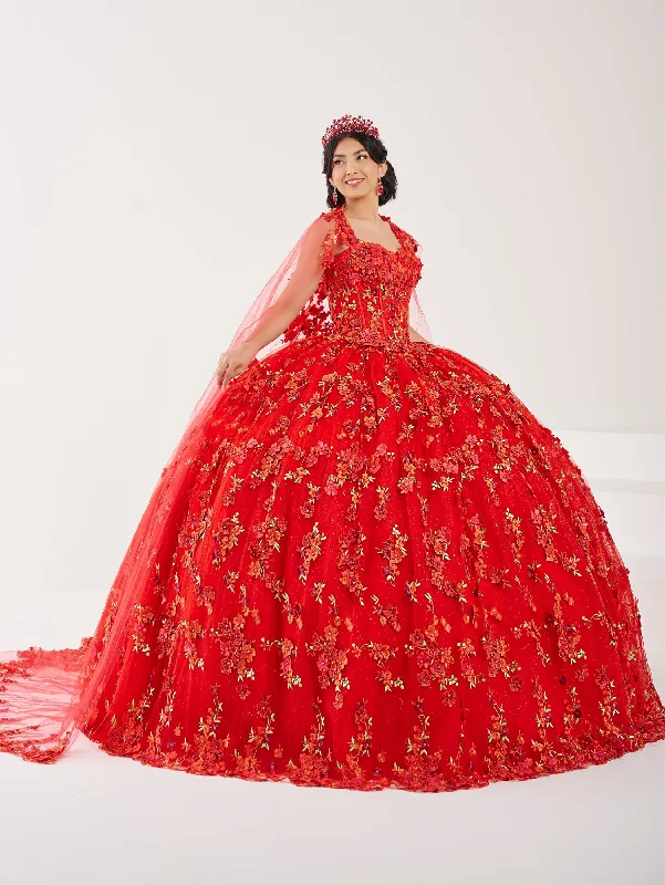 Satin evening dress for evening gala-Strapless Cape Quinceanera Dress by Fiesta Gowns 56494