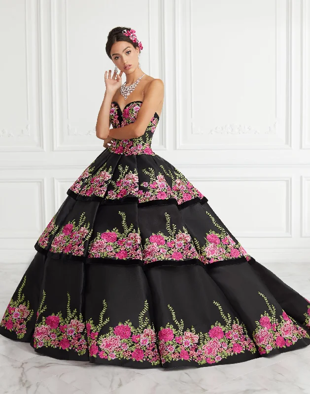 Evening dress for gala celebration-Strapless Floral Embroidered Quinceanera Dress by House of Wu 26952