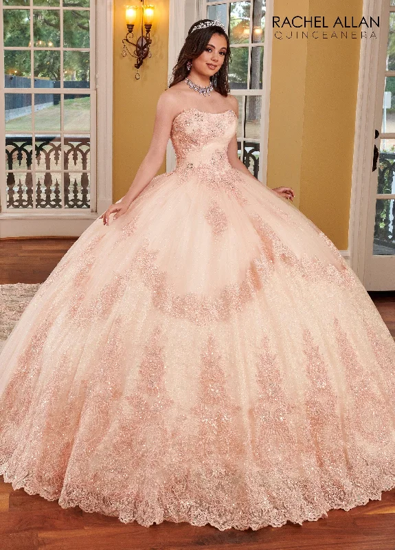 Evening dress for formal evening-Glitter Lace Strapless Quinceanera Dress by Rachel Allan RQ3110