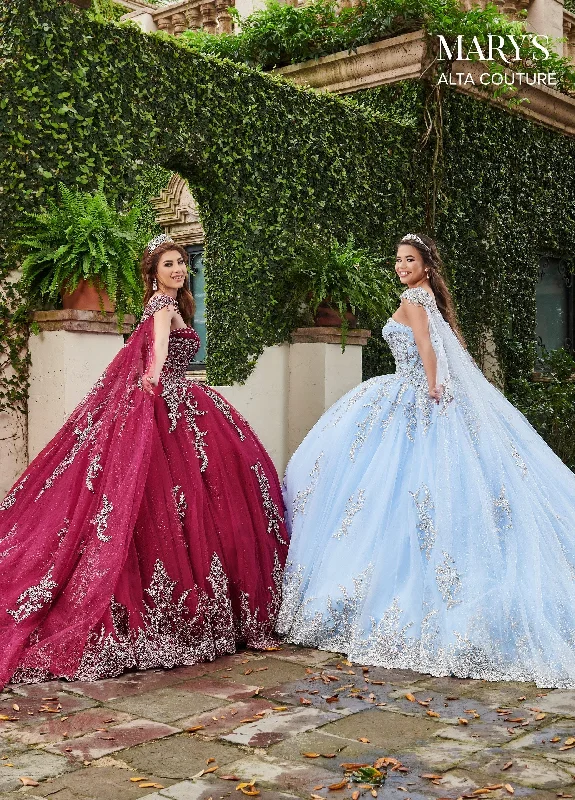 Evening dress for luxurious gathering-Glitter Cape Quinceanera Dress by Alta Couture MQ3059