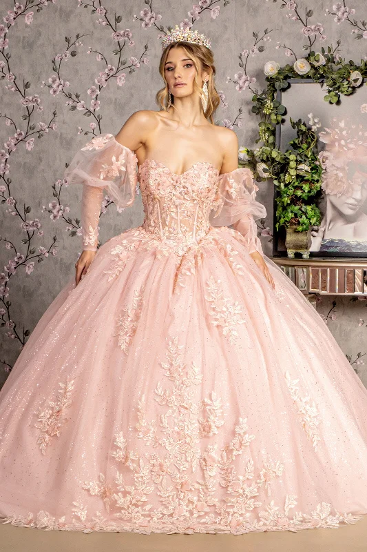 Evening dress for stylish evening-Strapless Puff Sleeve Corset Ball Gown by GLS Gloria GL3476