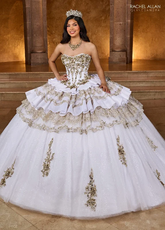 Evening dress for casual gathering-Strapless Tiered Quinceanera Dress by Rachel Allan RQ5003