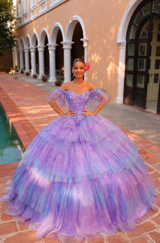 Luxury evening dress for sophisticated event-Tiered Ruffled Off Shoulder Quinceanera Dress by Amarra 54312