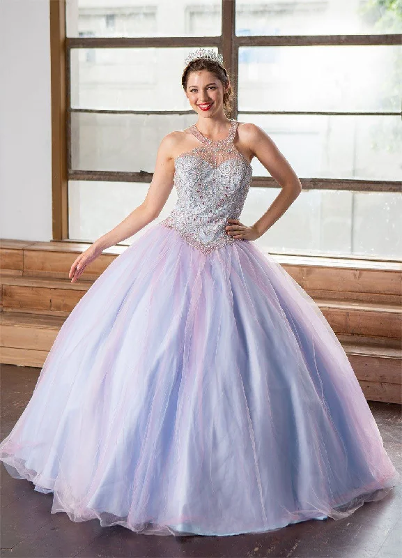 Evening dress with luxurious cut-Two-Tone Beaded Halter Quinceanera Dress by Calla KY79398