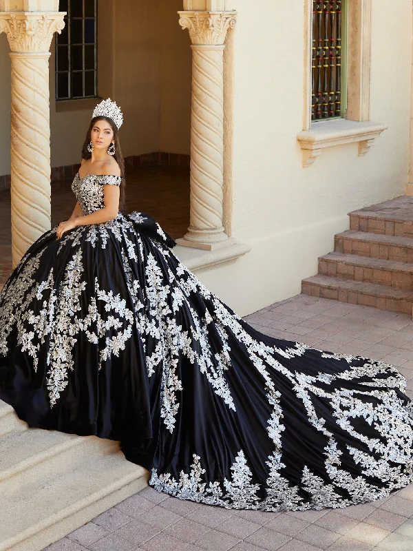 Evening dress for glamorous function-Velvet Off Shoulder Quinceanera Dress by House of Wu 26065