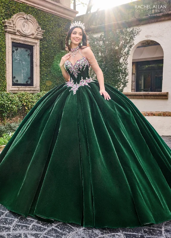 Evening dress with statement accents-Velvet Strapless Quinceanera Dress by Rachel Allan RQ2198