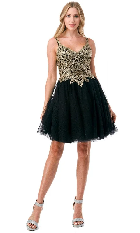 Aspeed Design S2757J - Beaded Appliqued V-Neck Cocktail Dress