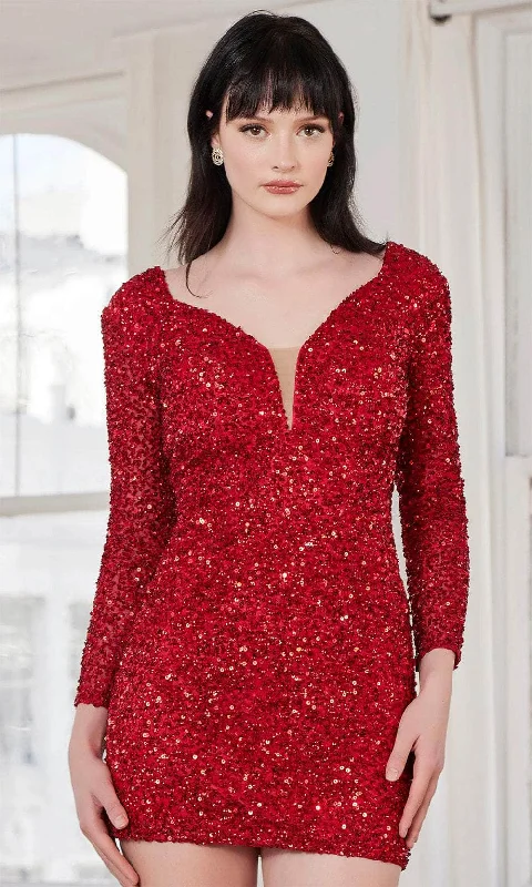 SCALA 70126 - Long Sleeve Sequin Cocktail Dress